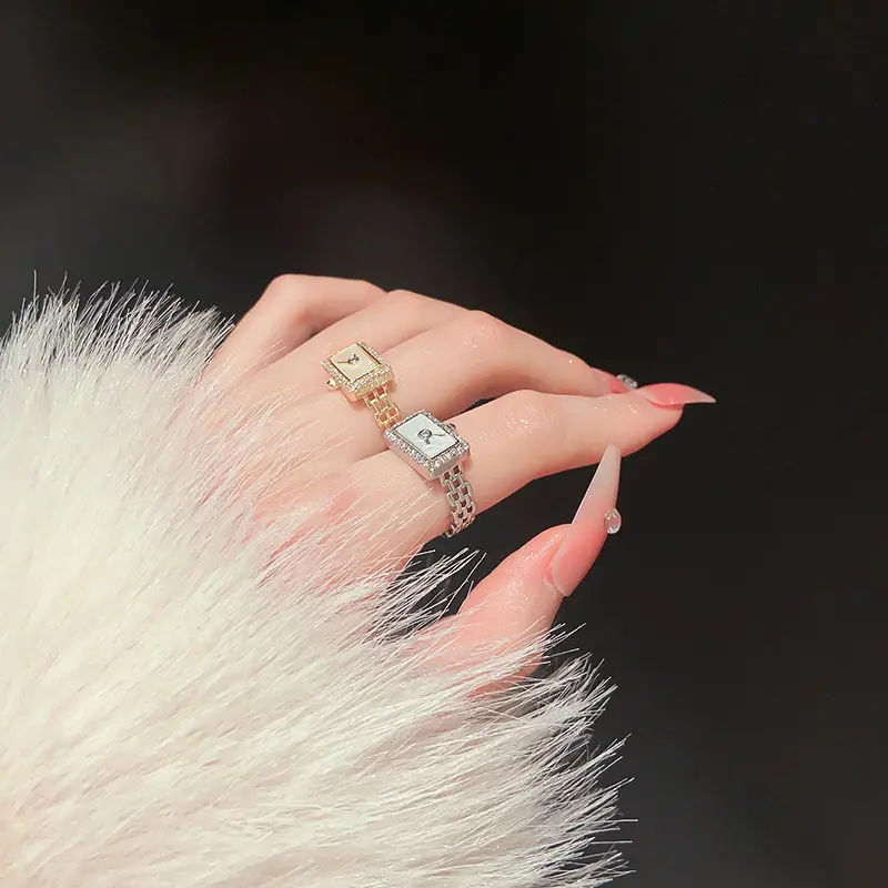 New Charm Clock-Shape Open Chain Ring Fashion Women Charm Watch-Shape Creative Ring Luxury Romantic Love Anniversary Gifts