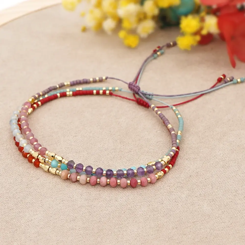 Fashion Crystal Bracelet Colorful Beaded Waterproof Jewelry Handmade Weave Gift Women Teen Girl Adjustable Rope Chain Bracelets
