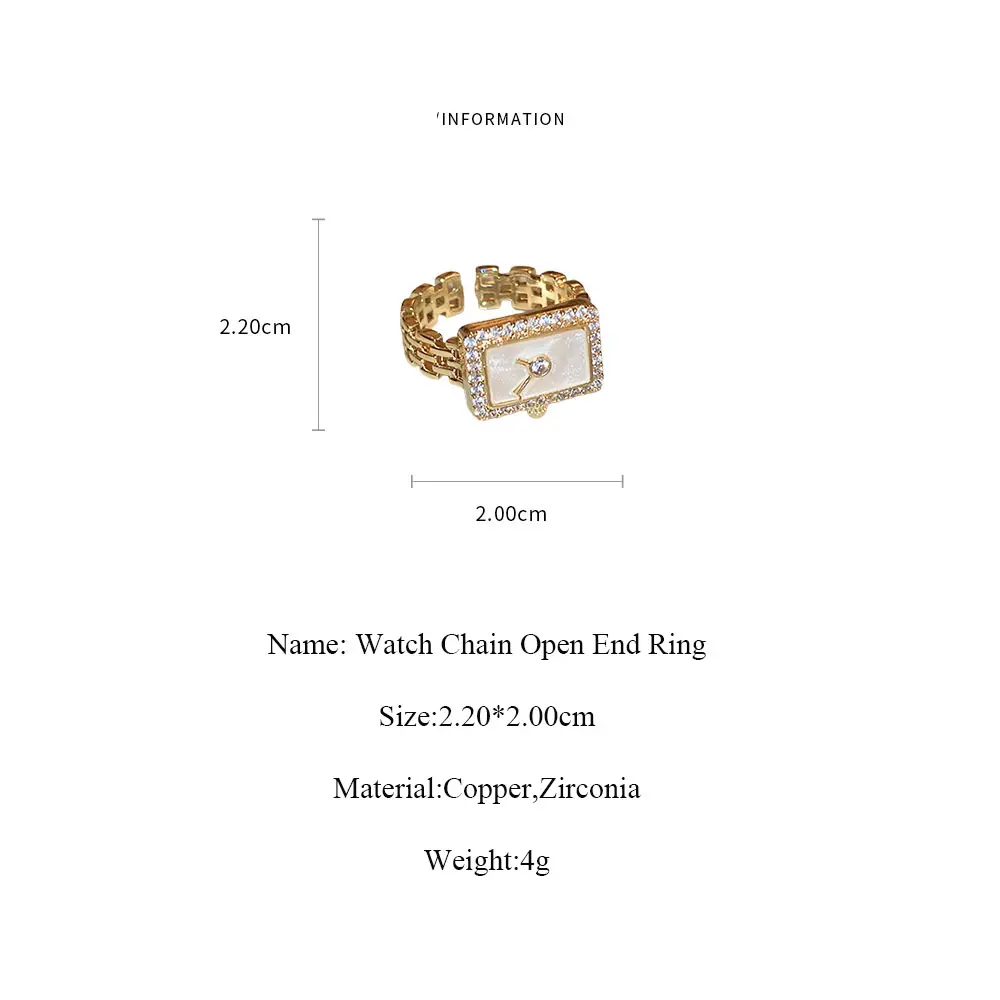 New Charm Clock-Shape Open Chain Ring Fashion Women Charm Watch-Shape Creative Ring Luxury Romantic Love Anniversary Gifts