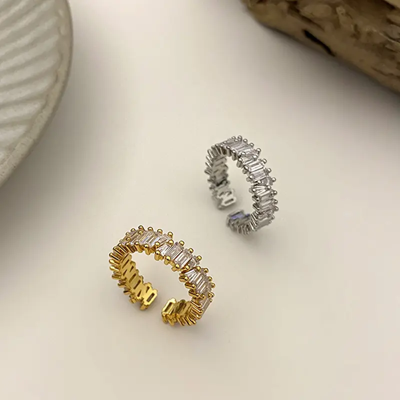 Fashion Multicolor Charm Metal Opening Adjustable Rings Women Round Square Stone Luxury Party Ring Jewelry Bague Femme