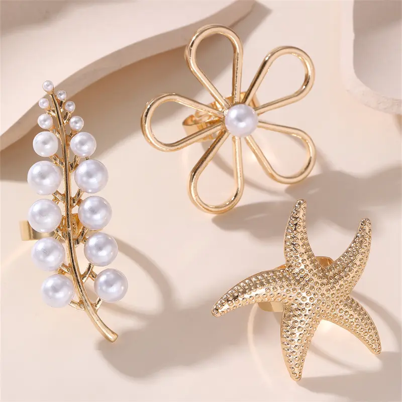 Fashion European American Exaggerated Metal Ring Women Ocean Style Rings Light Luxury Temperament Banquet Party Jewelry Gift