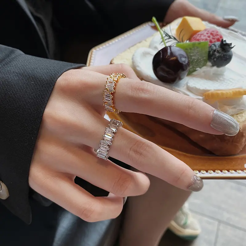 Fashion Multicolor Charm Metal Opening Adjustable Rings Women Round Square Stone Luxury Party Ring Jewelry Bague Femme