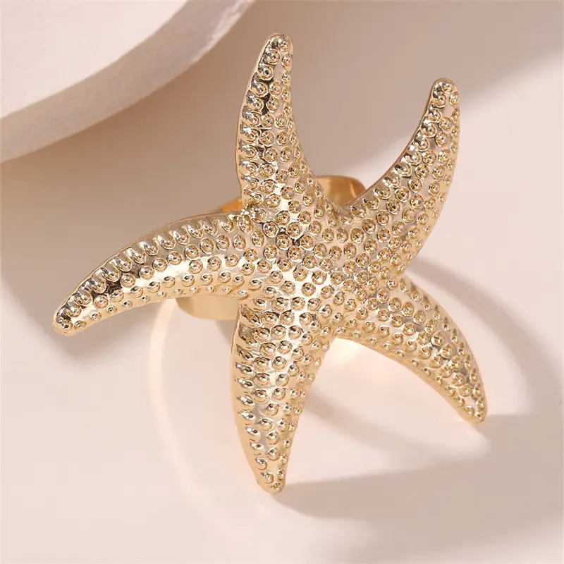 Fashion European American Exaggerated Metal Ring Women Ocean Style Rings Light Luxury Temperament Banquet Party Jewelry Gift