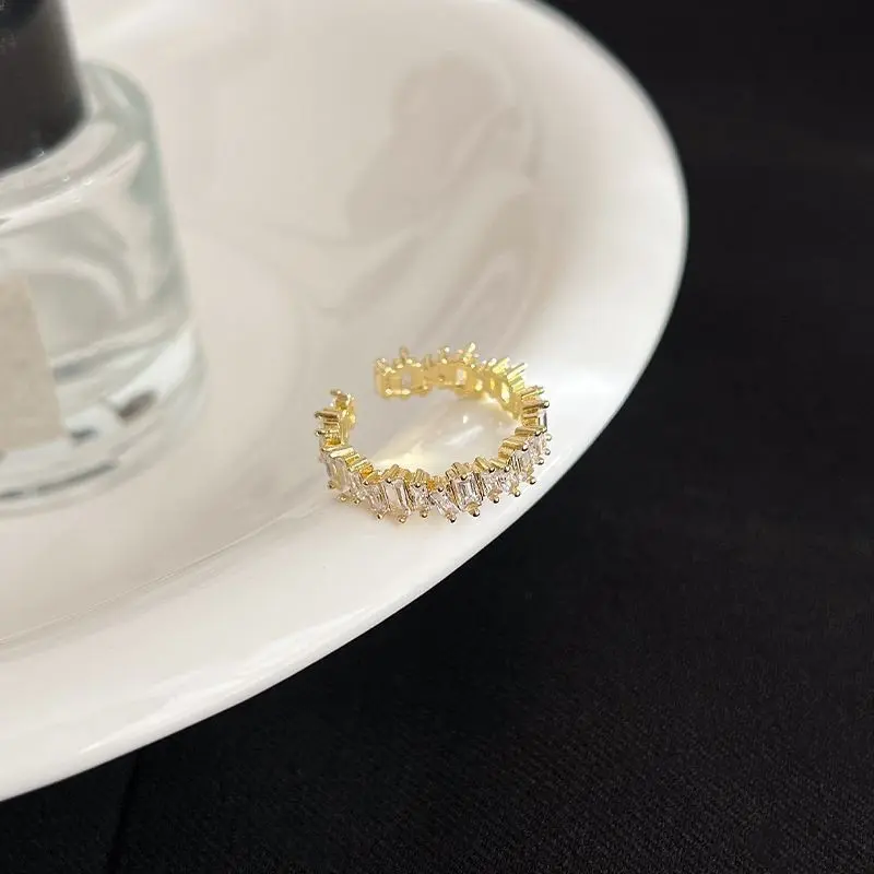 Fashion Multicolor Charm Metal Opening Adjustable Rings Women Round Square Stone Luxury Party Ring Jewelry Bague Femme