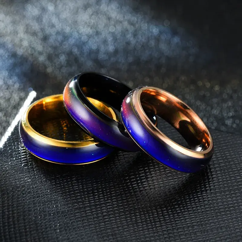 Stainless Steel Mood Ring Changing Color Rings Emotion Feeling Temperature Ring for Women Men Couples Rings Fashion Jewelry