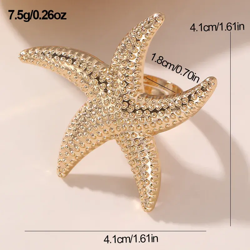 Fashion European American Exaggerated Metal Ring Women Ocean Style Rings Light Luxury Temperament Banquet Party Jewelry Gift