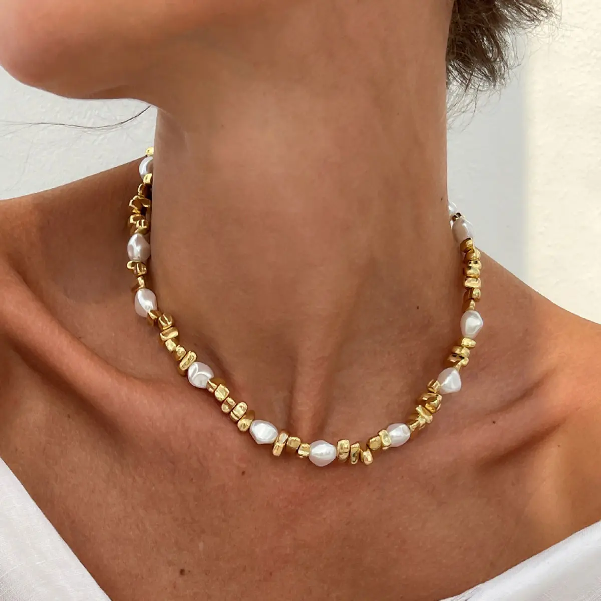 Retro Baroque Irregular Imitation Pearl Woven Collarbone Fashion Necklace Women's Simple Sweet Girl Luxury Birthday Jewelry