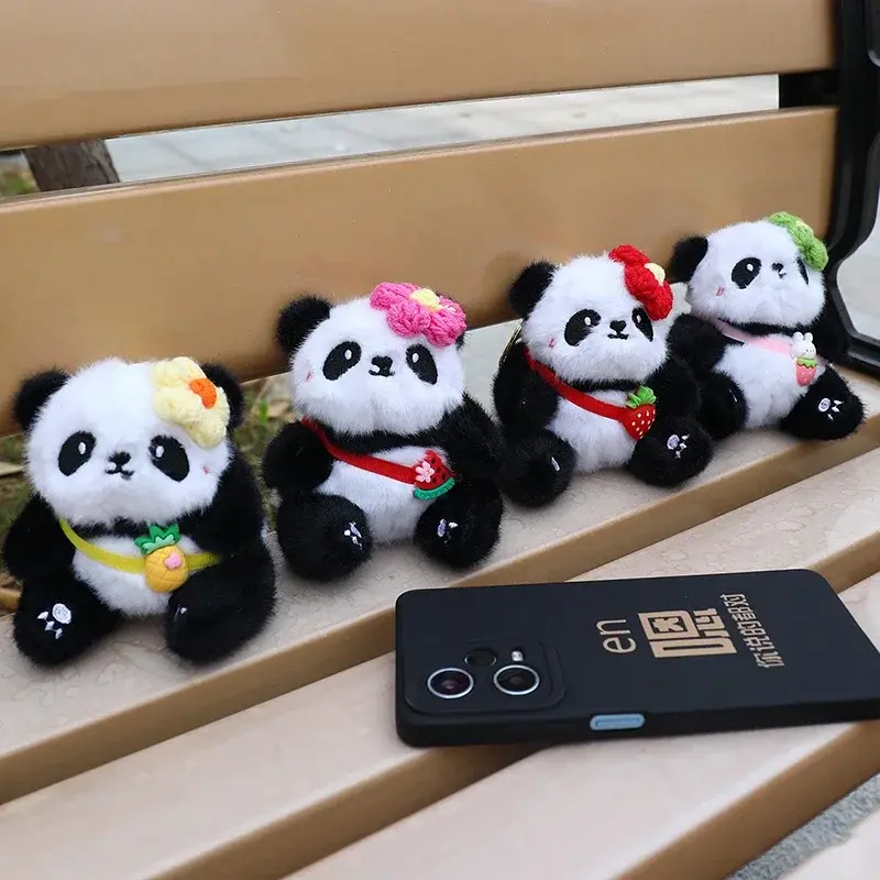 New Cute Cartoon Panda Plush Keychain Kawaii Animal Soft Stuffed Doll Keyring Bag Pendant Charms Backpack Decoration Girls Gift