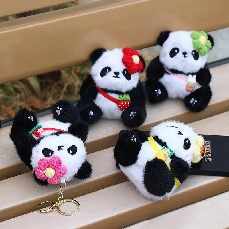 New Cute Cartoon Panda Plush Keychain Kawaii Animal Soft Stuffed Doll Keyring Bag Pendant Charms Backpack Decoration Girls Gift