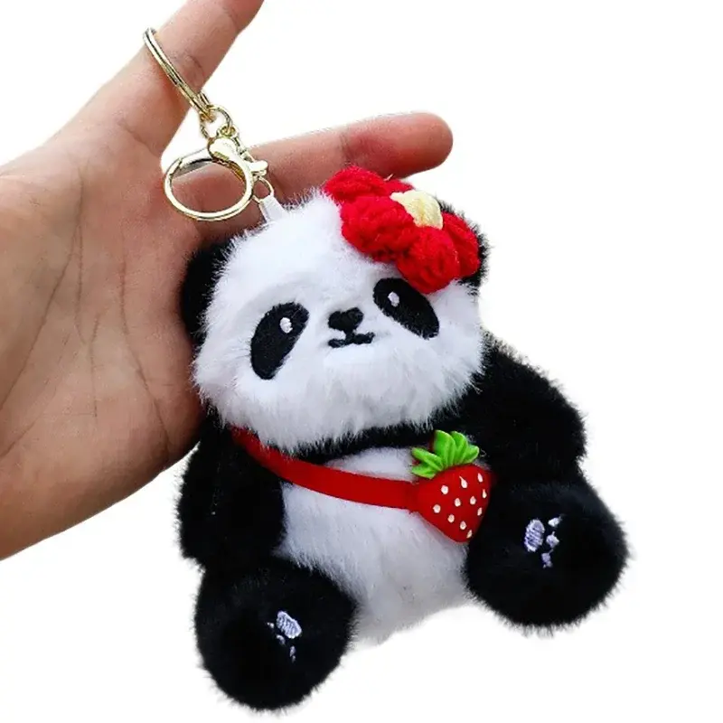 New Cute Cartoon Panda Plush Keychain Kawaii Animal Soft Stuffed Doll Keyring Bag Pendant Charms Backpack Decoration Girls Gift