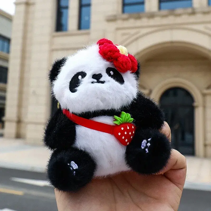 New Cute Cartoon Panda Plush Keychain Kawaii Animal Soft Stuffed Doll Keyring Bag Pendant Charms Backpack Decoration Girls Gift