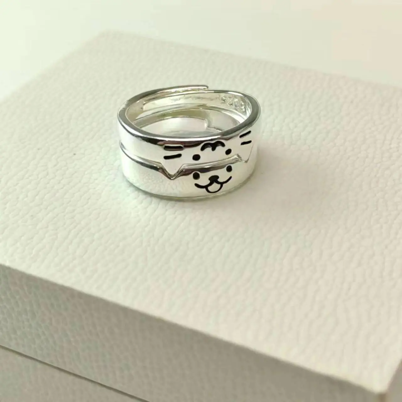 Cartoon Cute Cat Dog Animal Couple Fashion Ring Women Men Valentine's Day Lover Adjustable Rings Fashion Jewelry Couple Party