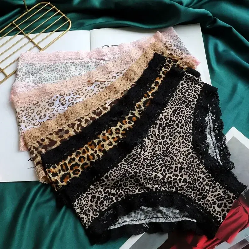 Fashion American Seamless Silk Skating Silk Printing Ladies Sexy Low-waist Leopard-print Panties Women's Lace Breathable Briefs