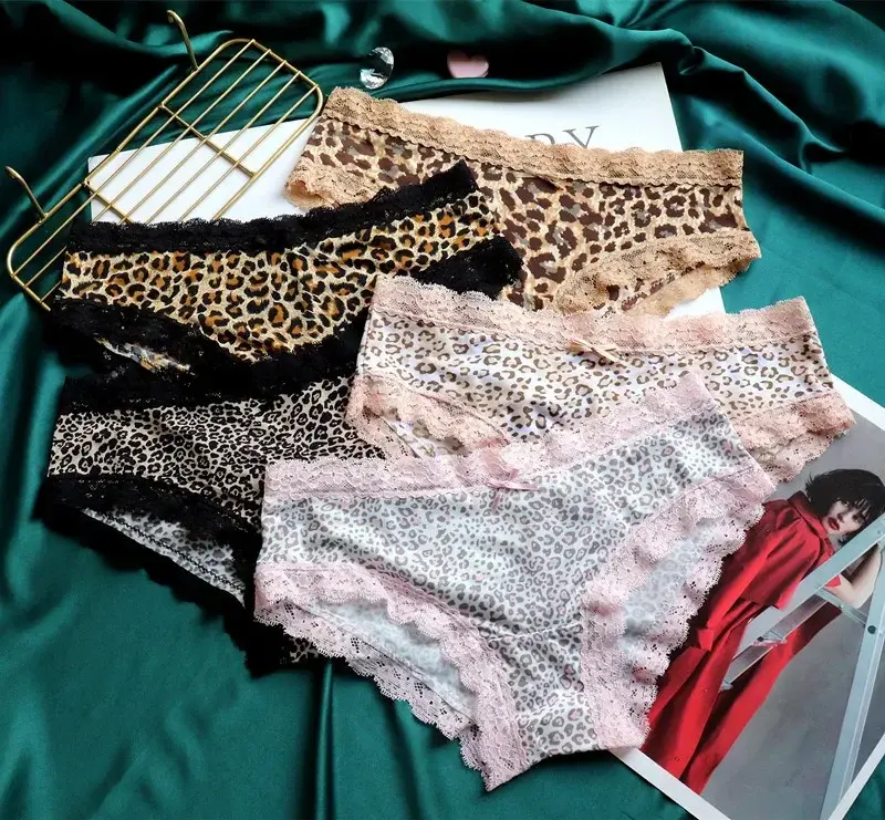 Fashion American Seamless Silk Skating Silk Printing Ladies Sexy Low-waist Leopard-print Panties Women's Lace Breathable Briefs