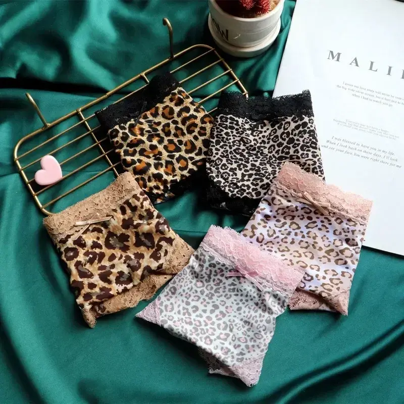 Fashion American Seamless Silk Skating Silk Printing Ladies Sexy Low-waist Leopard-print Panties Women's Lace Breathable Briefs