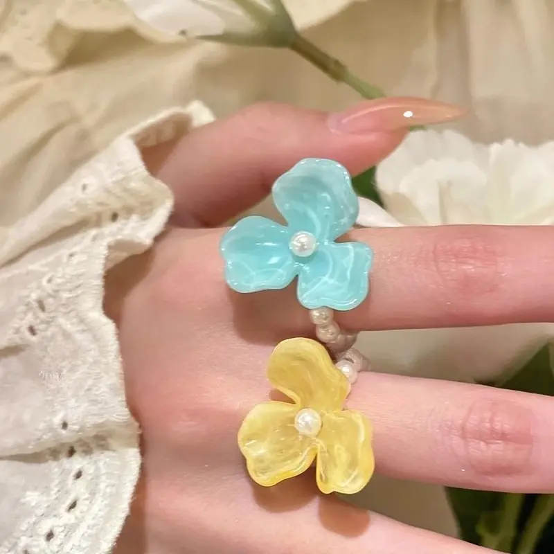 Fashion Pearl Flower Ring for Women New Stylish Atmosphere Luxury Finger Ring Summer Holiday Vibes Rings Кольца