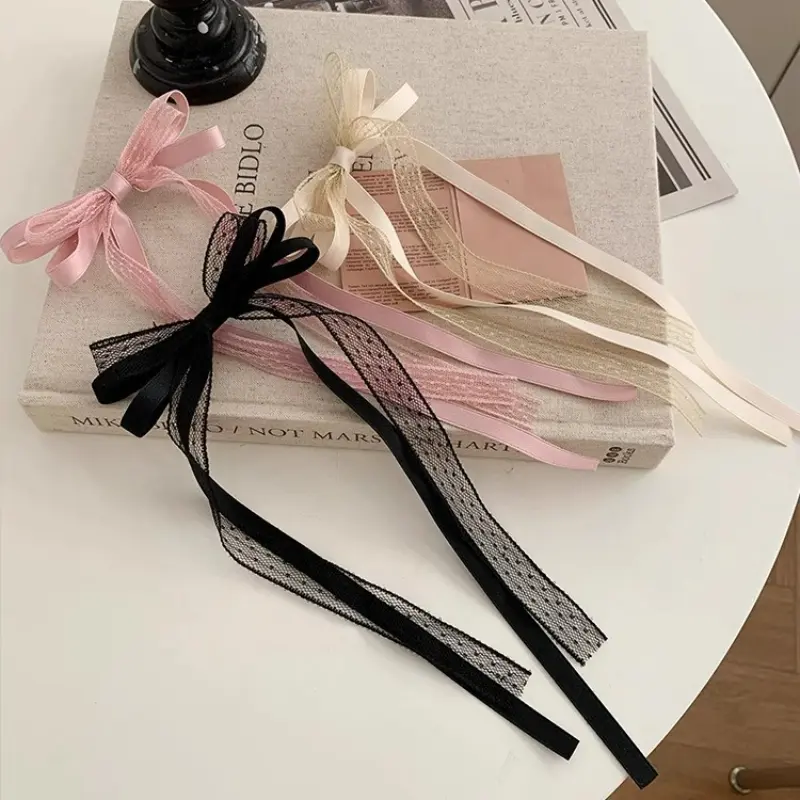 2pcs/set Korean Lace Bow Hair Clip Trend Long Ribbon Hairpins Barrettes Headband for Women Girl Hair Accessories Wedding Jewelry