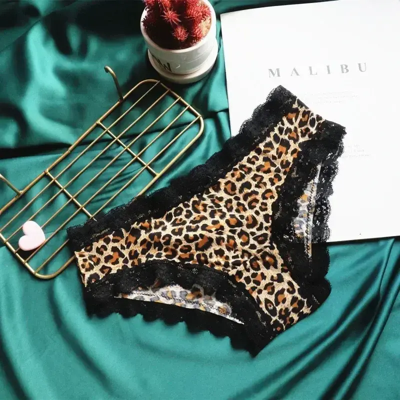 Fashion American Seamless Silk Skating Silk Printing Ladies Sexy Low-waist Leopard-print Panties Women's Lace Breathable Briefs