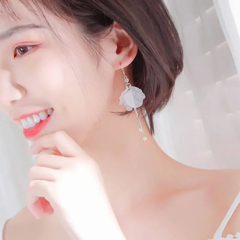 Fashion Eternal Flower Pearl Earrings Women Long Temperament Silver Plated Tassel Earrings Wedding Bridal Jewelry Accessories