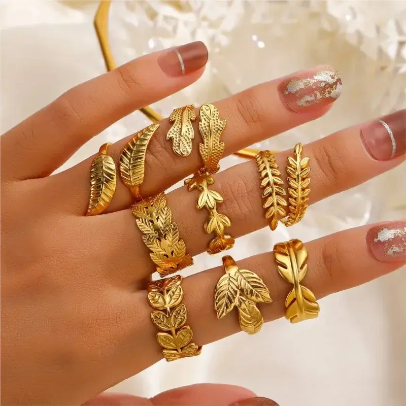 Stainless Steel Shell Rings Women Adjustable Gold Color Leaf Open Rings Female Fashion Jewelry Weddings Gifts