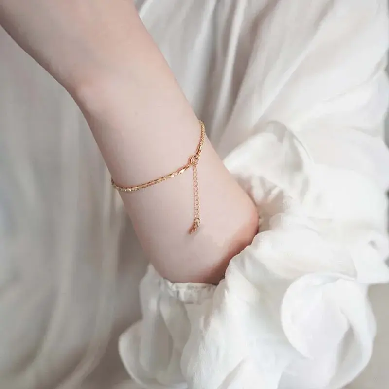 New Fashion Gold Color Double Layer Bracelet for Women Luxury Sparkling Gypsophila Adjustable Anklet Bracelet Jewelry Gift