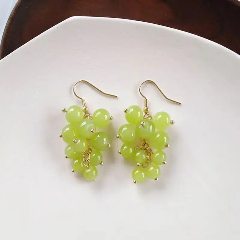 Fashion Women Grape Earrings Simple Fruit Beads Drop Dangle Hook Earring Luxury Party Trendy Jewelry Accessories Gift