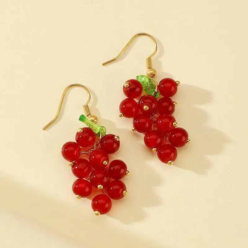 Fashion Women Grape Earrings Simple Fruit Beads Drop Dangle Hook Earring Luxury Party Trendy Jewelry Accessories Gift
