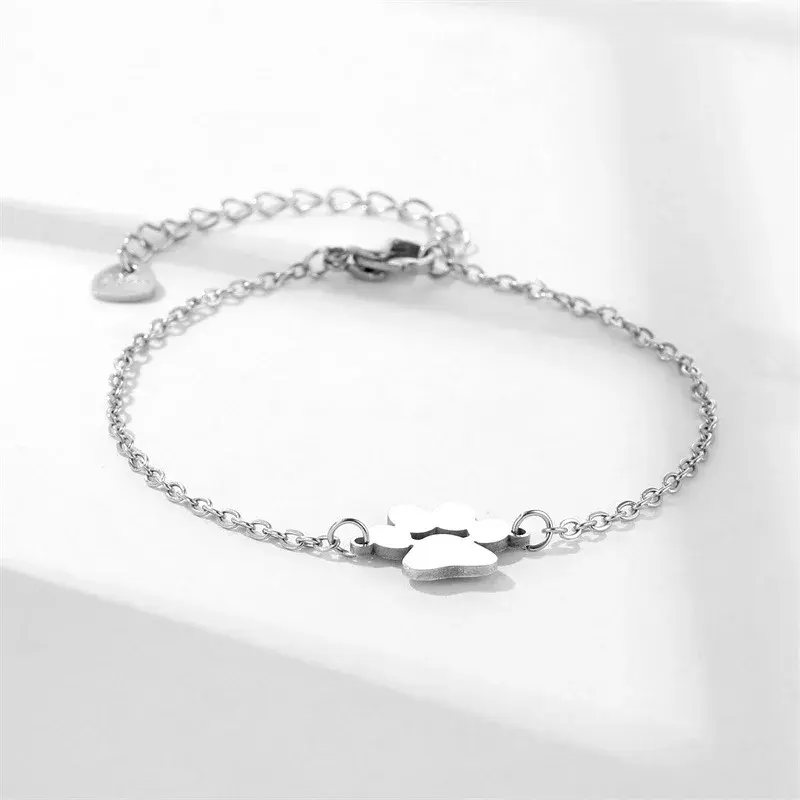 Fashion Stainless Steel Pet Paw Footprint Bracelets Cute Animal Tassut Cat Dog Paw Minimalist Charm Bracelet for Women Popular
