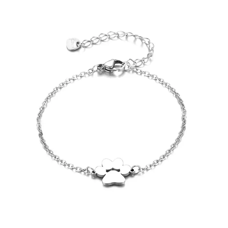 Fashion Stainless Steel Pet Paw Footprint Bracelets Cute Animal Tassut Cat Dog Paw Minimalist Charm Bracelet for Women Popular