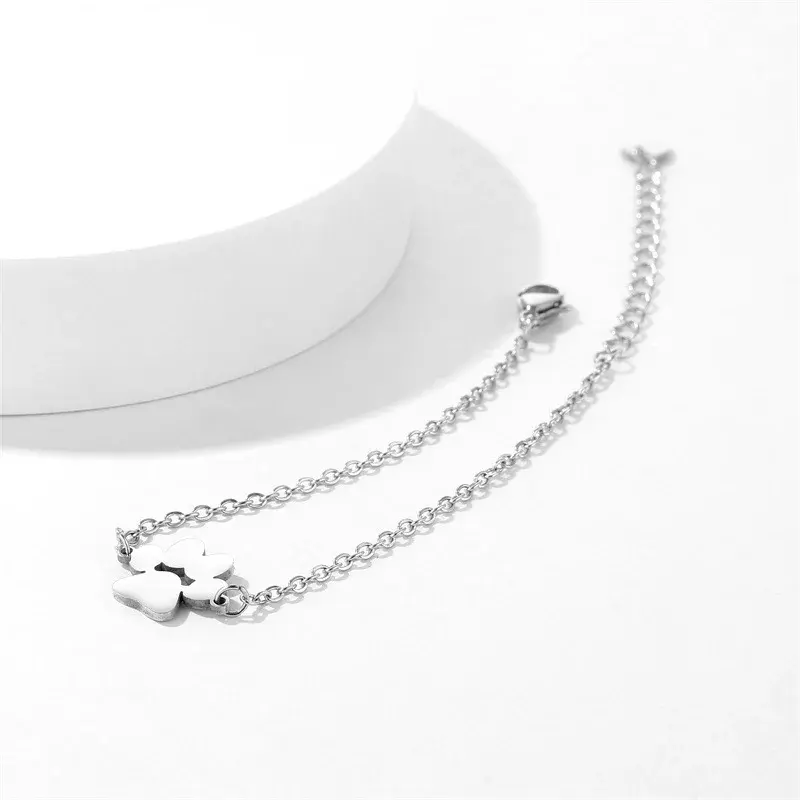 Fashion Stainless Steel Pet Paw Footprint Bracelets Cute Animal Tassut Cat Dog Paw Minimalist Charm Bracelet for Women Popular