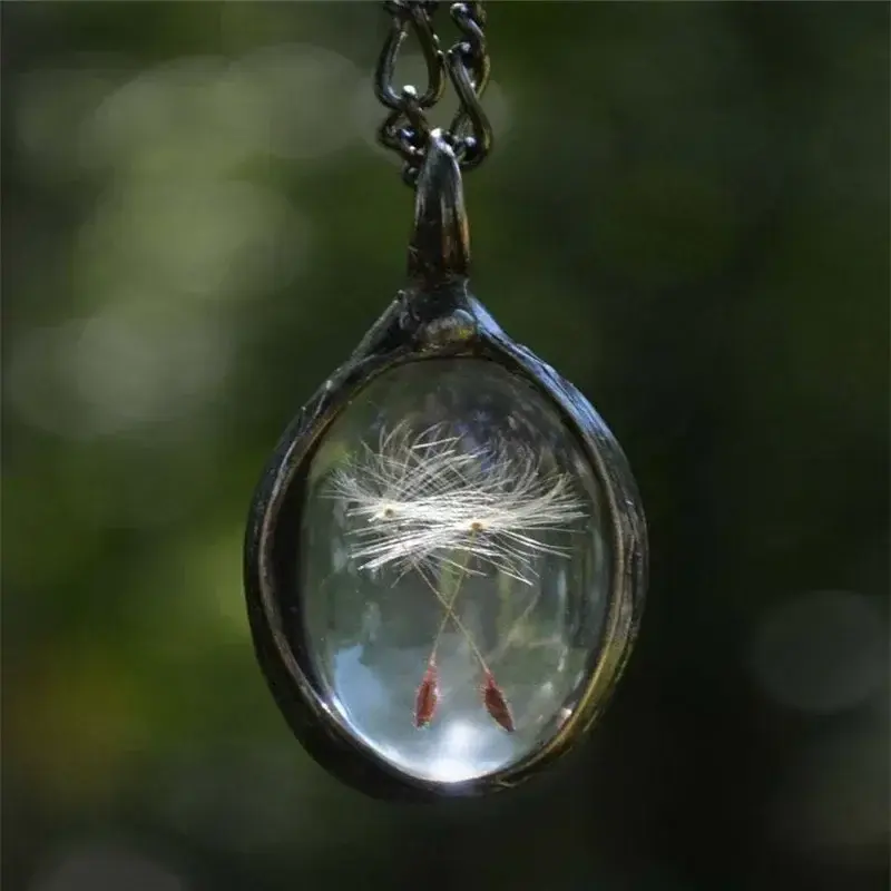 Fashion Real Dandelion Seed Necklace Nature Flower Jewelry Dandelion Wishes Necklace Wish Resin Sphere Necklace Dandelion