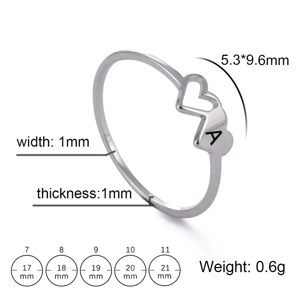 New Fashion Stainless Steel A-Z 26 Letters Rings Double Heart Hollow Women Ring Women Charm Wedding Finger Lovers Jewelry Gift