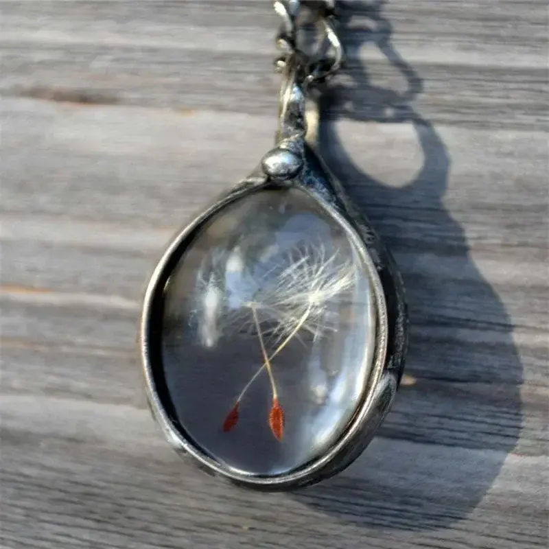 Fashion Real Dandelion Seed Necklace Nature Flower Jewelry Dandelion Wishes Necklace Wish Resin Sphere Necklace Dandelion