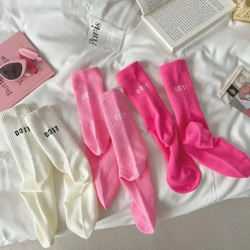 Cotton Mid Tube Socks Women's Spring Autumn Mid-tube Socks Ins Outside Wear Cotton Bottoming High Waist Letter Sports Stockings