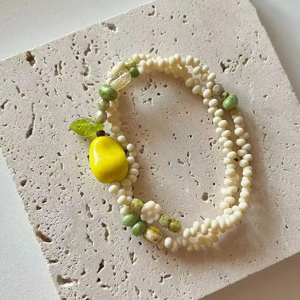 Fashion Handmade Pear Bead Charm Bracelet Personalized Women Ins Bohemia Lovely Fruit Beaded Bracelet Summer Beach Party Gifts