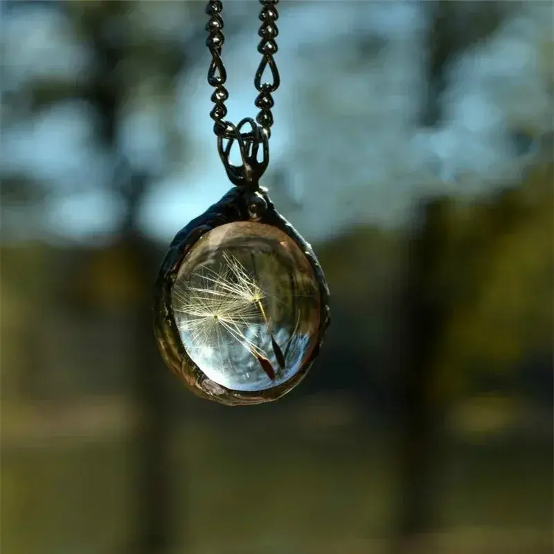 Fashion Real Dandelion Seed Necklace Nature Flower Jewelry Dandelion Wishes Necklace Wish Resin Sphere Necklace Dandelion