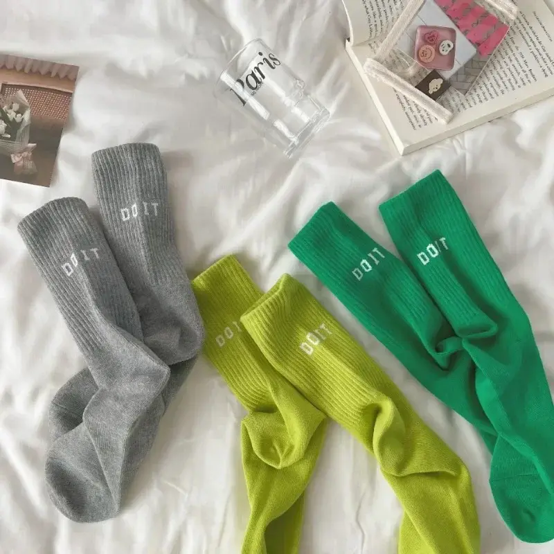 Cotton Mid Tube Socks Women's Spring Autumn Mid-tube Socks Ins Outside Wear Cotton Bottoming High Waist Letter Sports Stockings