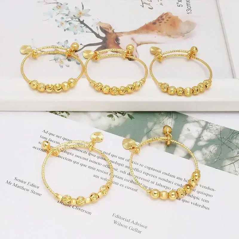 New Baby Bell Bangles and Bracelets Push and Pull for Kids Jewelry Cassical Style Pure Gold Color No Lead and Nickel
