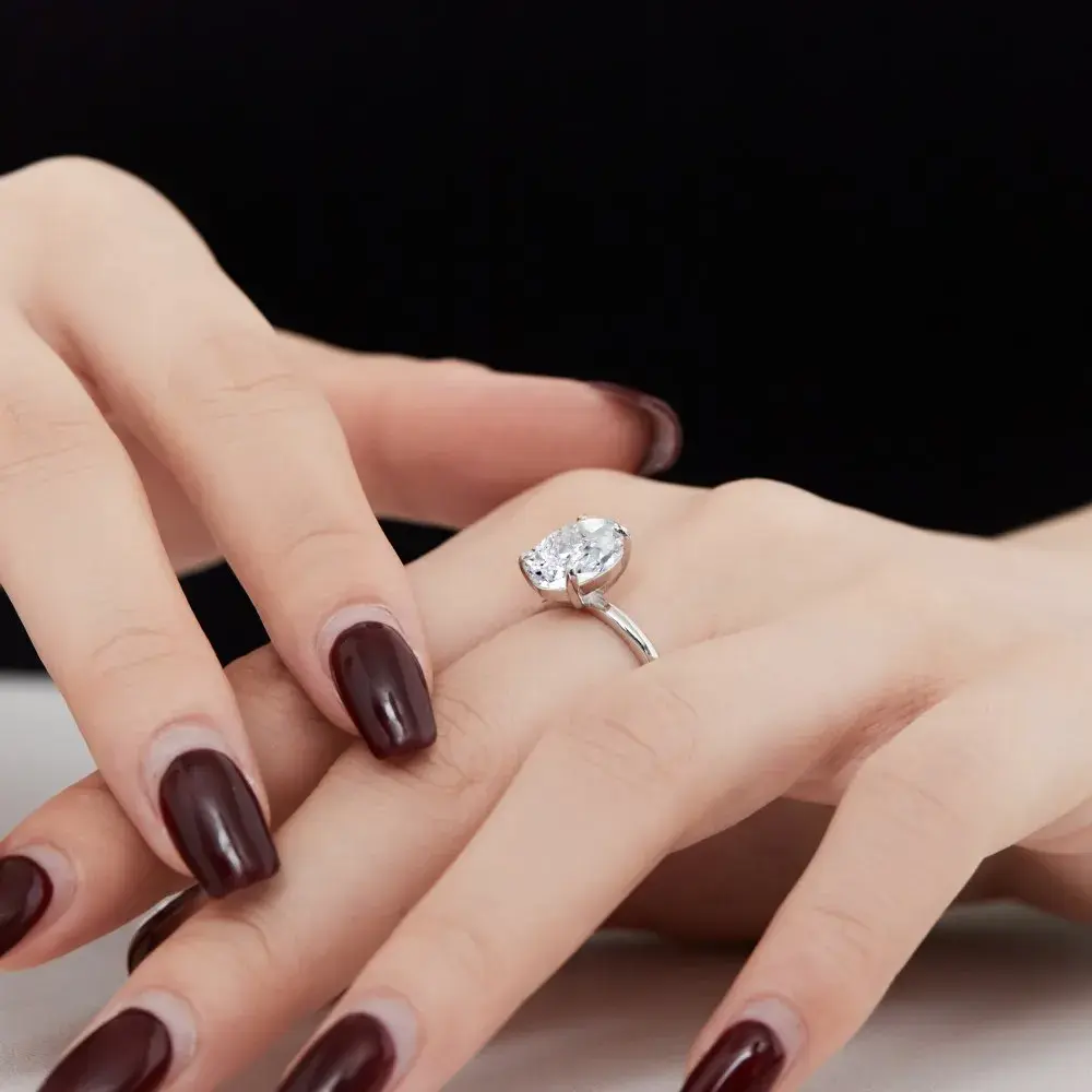 New Silver Ring for Charm Lady Oval Shape D Color Moissanite Diamond Ring for Women Gift Ice Flower Rings