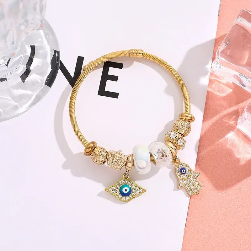 New Fashion Stainless Steel Evil Eye Bracelet Women Zircon Bracelet Turkish Lucky Luxury Couple Adjustable Bangle Jewelry