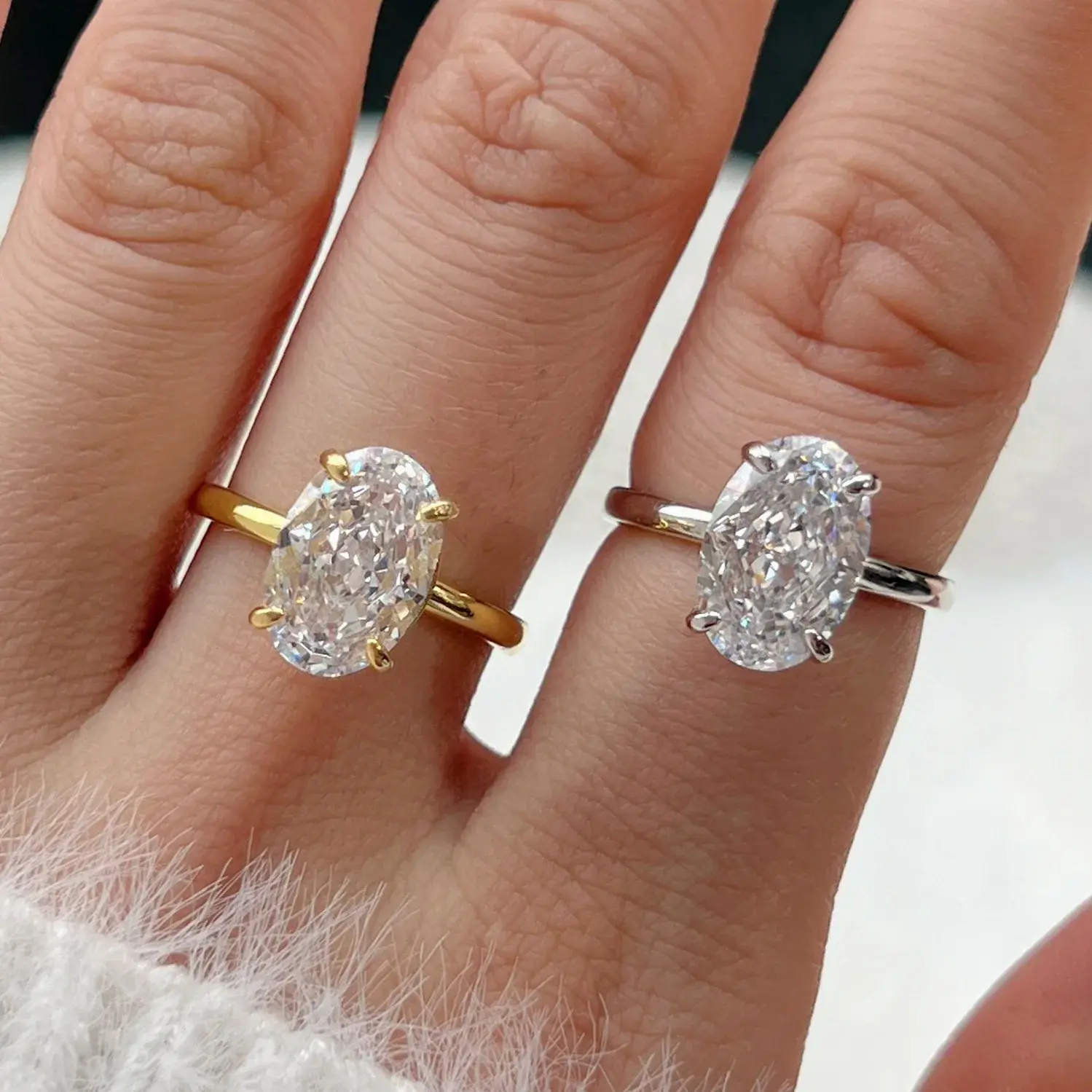 New Silver Ring for Charm Lady Oval Shape D Color Moissanite Diamond Ring for Women Gift Ice Flower Rings