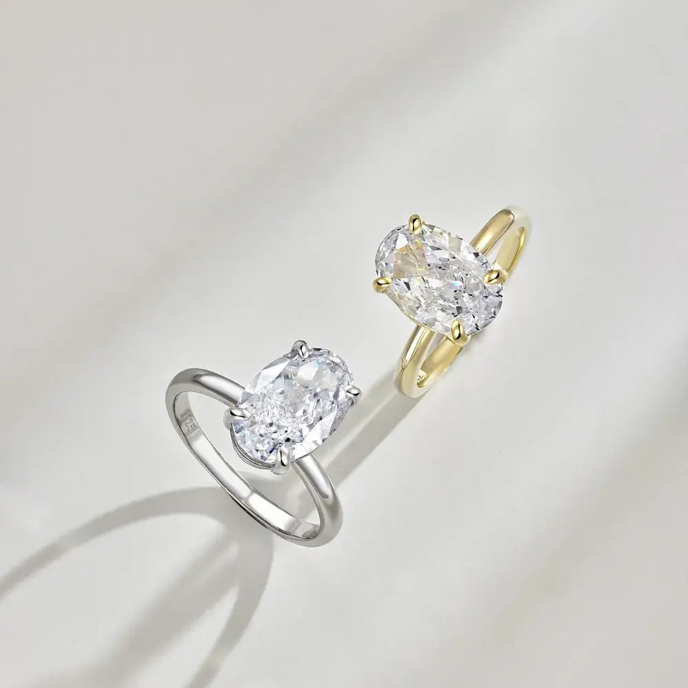 New Silver Ring for Charm Lady Oval Shape D Color Moissanite Diamond Ring for Women Gift Ice Flower Rings
