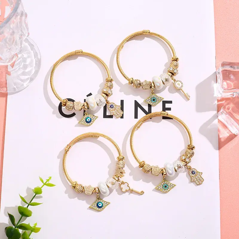 New Fashion Stainless Steel Evil Eye Bracelet Women Zircon Bracelet Turkish Lucky Luxury Couple Adjustable Bangle Jewelry