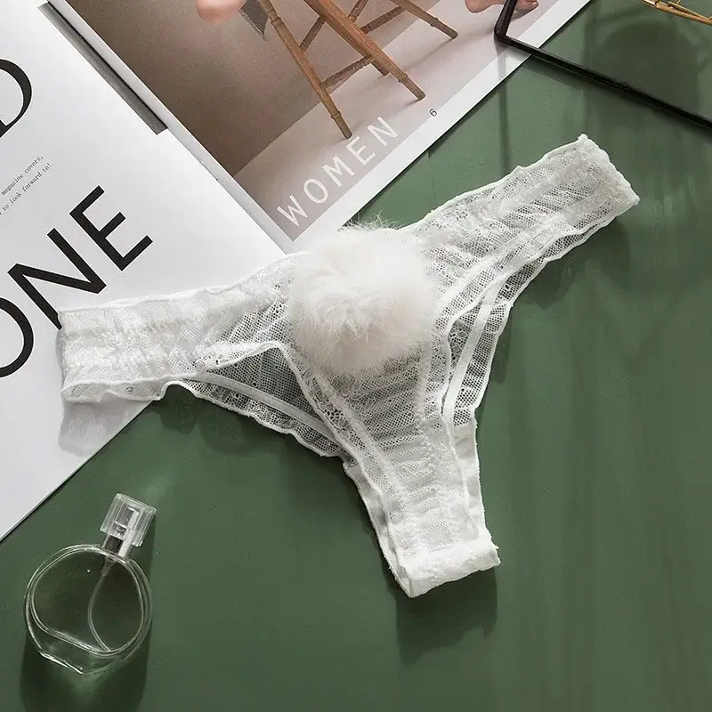 Sexy Lace Panties Cute Rabbit Tail Women's Underpants See-Through G String Mesh Breathable Underpants Ladies Sexy Thong