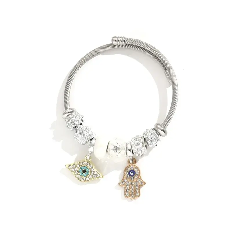 New Fashion Stainless Steel Evil Eye Bracelet Women Zircon Bracelet Turkish Lucky Luxury Couple Adjustable Bangle Jewelry