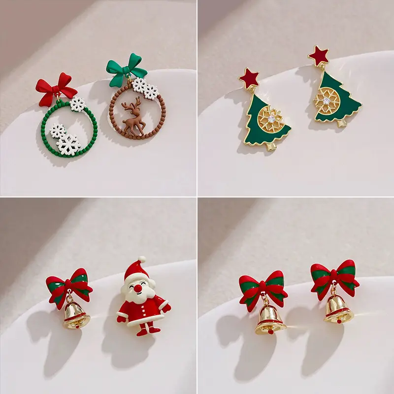 1 Pair Ear Needle Christmas Earrings Christmas Tree Pendant Hoop Earring Christmas Gift Fashion Party Jewelry