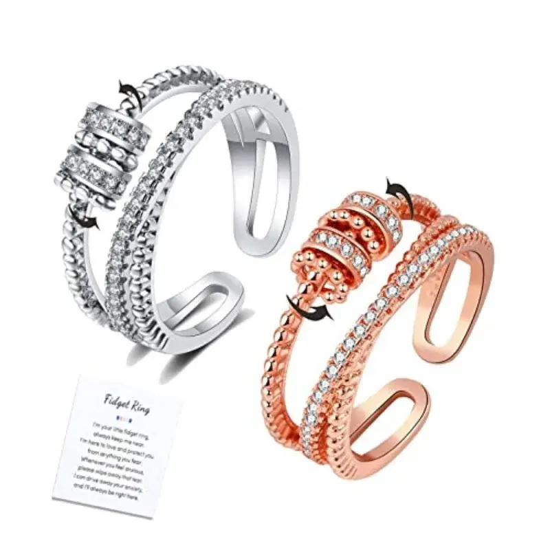 New Anti Stress Anxiety Ring Fidget Spinner Rings Adjustable for Women Rotating Freely Spinning Accessories Jewelry Gifts