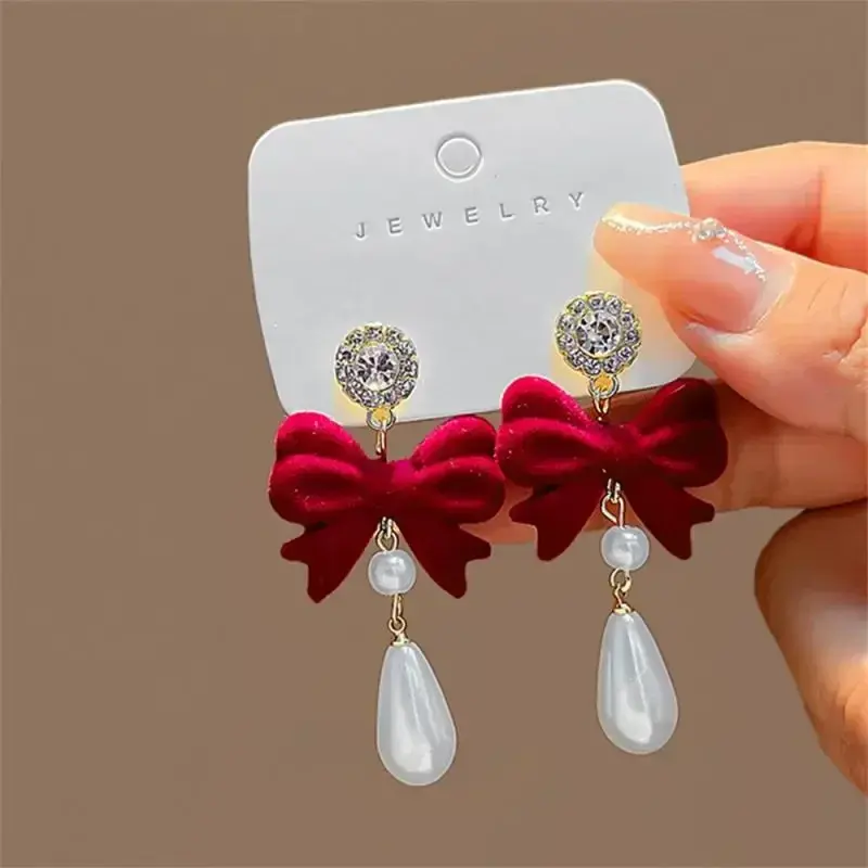 Retro Style Red Bowknot Stud Earrings for Women Girls Simple Earings Piercing Aesthetics Elegant Earrings Christmas Jewelry Gift