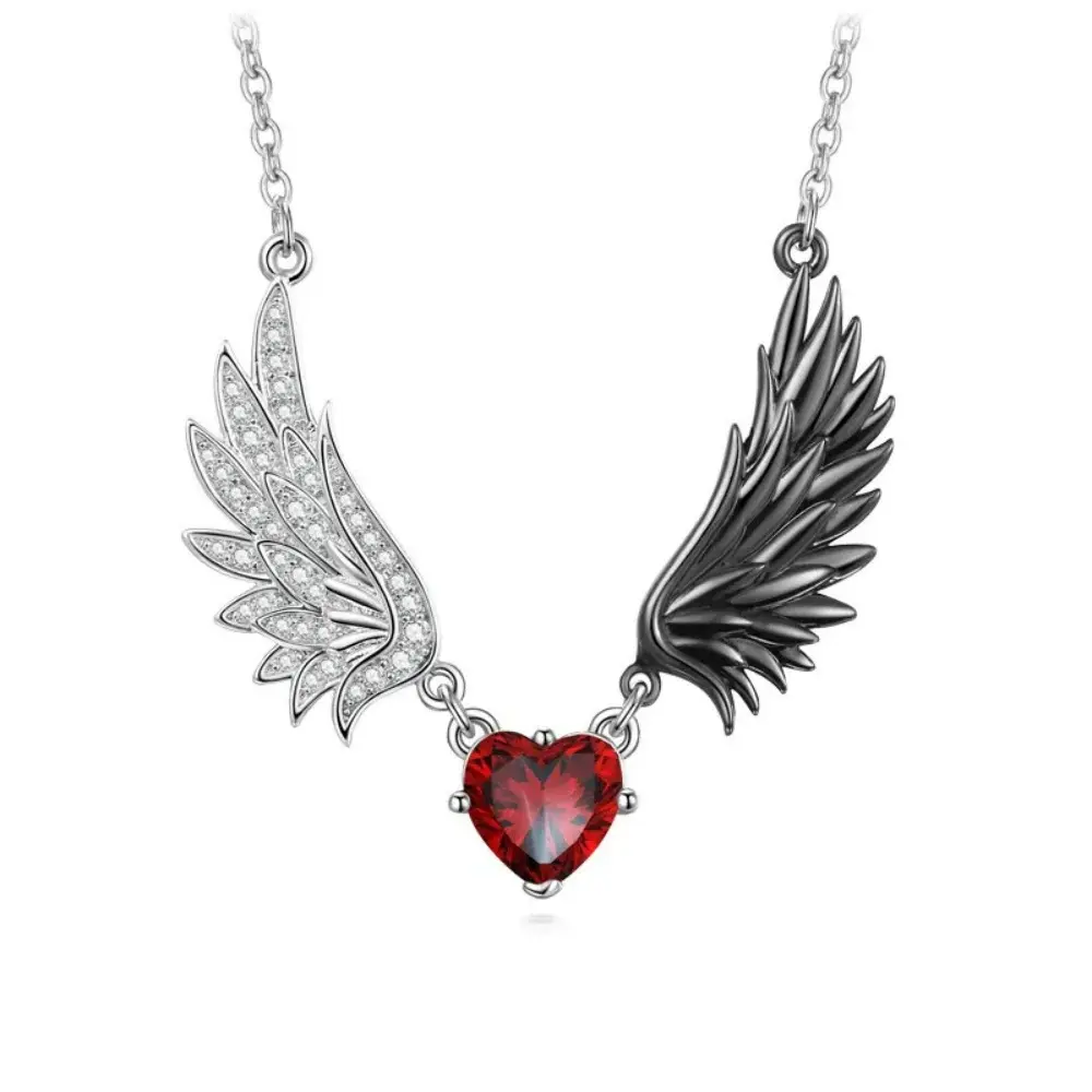 Vintage Gothic Heart Red Angel Wings Pendant Necklaces for Women Fashion Exquisite Love Shape Clavicle Chain Choker Jewelry