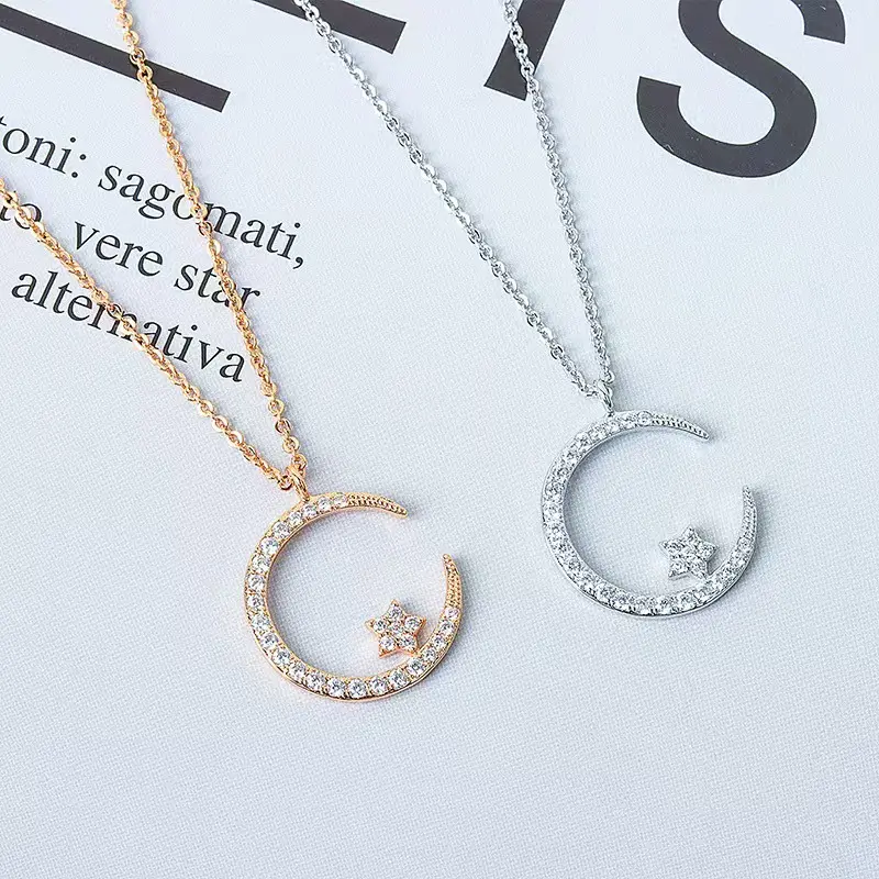 New Fashion Moon Star Pendant Necklace Women Delicate Luxury Temperament Wedding Banquet Jewelry Accessories